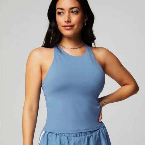 Fabletics Blue Strappy Back High Neck Tank Top Large - Picture 2 of 4